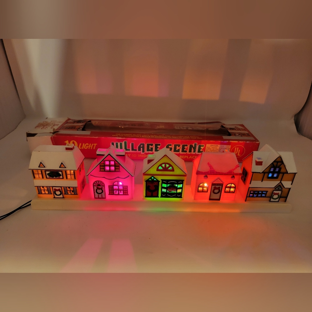 Vintage Tony 1987 Christmas Village light up in box, 38 years old and working